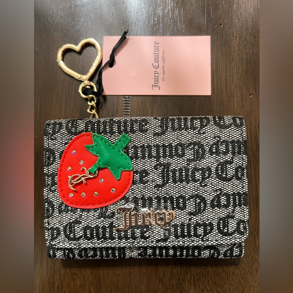 Juicy Couture Black and White Wallet with Strawberry Charm